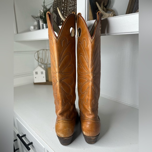 Vintage Dan Post Women’s Western Boots 7C Rare Pull-Hole Style, Tan Leather USA - Picture 6 of 11